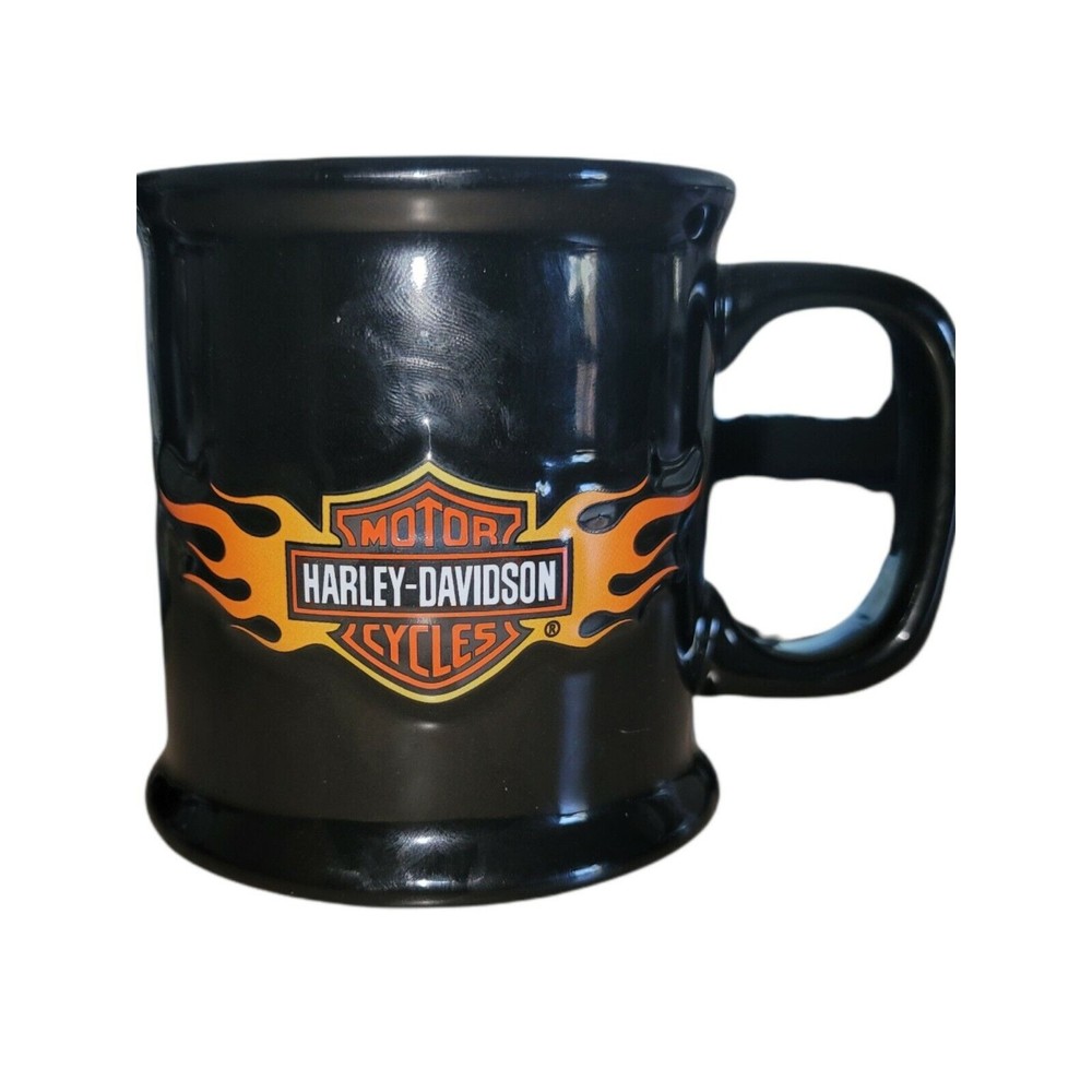 Harley Davidson Motor Motorcycles Black Coffee Tea Cup Mug 2009 ‎ Raised Logo